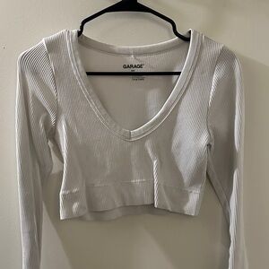 Garage Ivory Ribbed Long Sleeve Crop Top